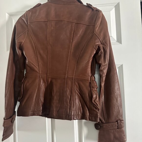 Anthropologie Leather Jacket Beautiful Brown Double Breasted Waist length XS - Picture 4 of 13